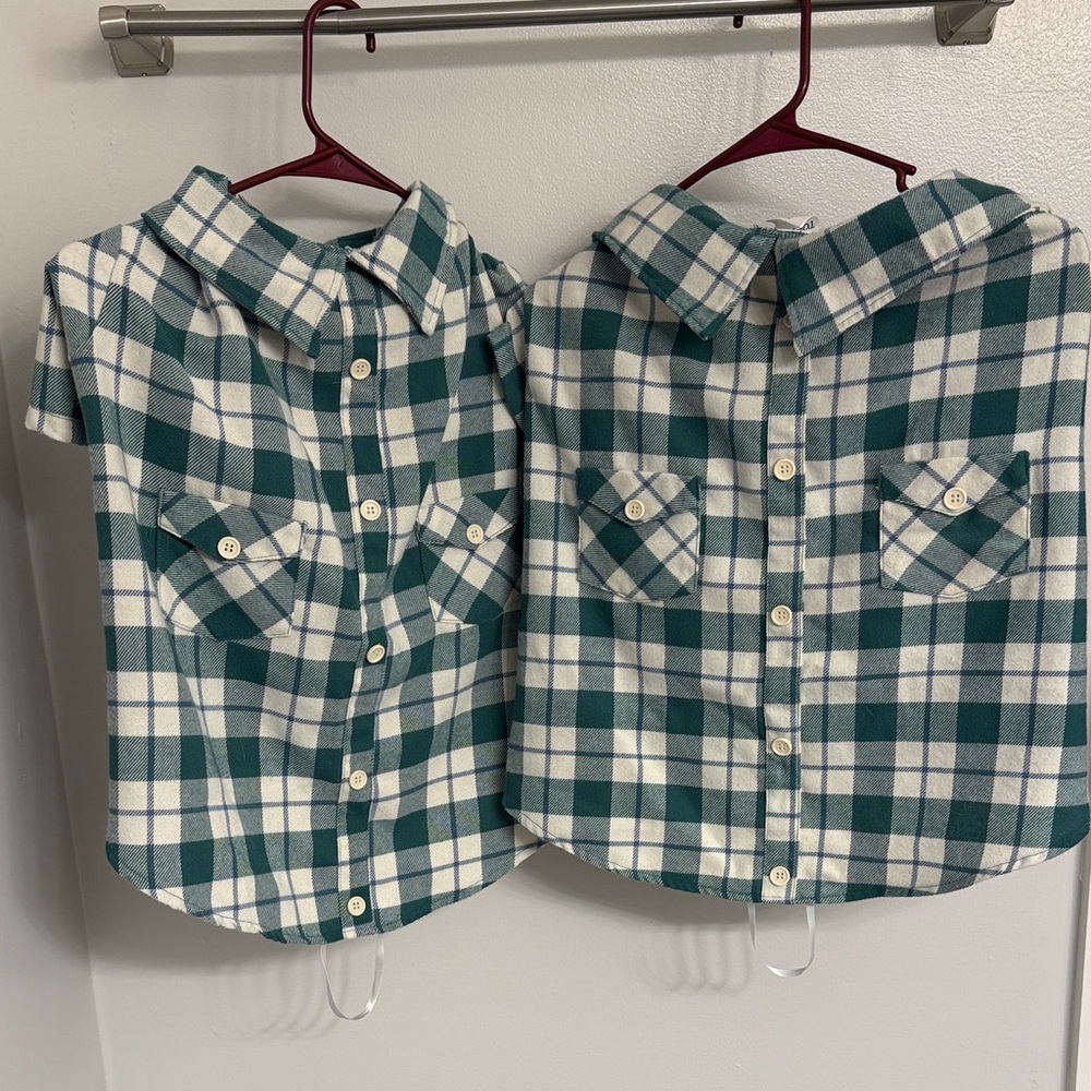 Dog Shacket, Set of 2, Plaid  in Green and White